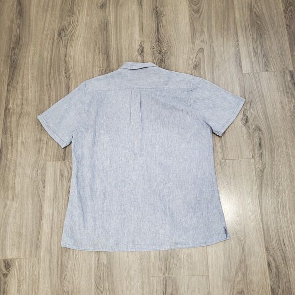 Barbour Linen Button Down Shirt Mens M Blue Short Sleeve Business Casual Coastal - Picture 2 of 8